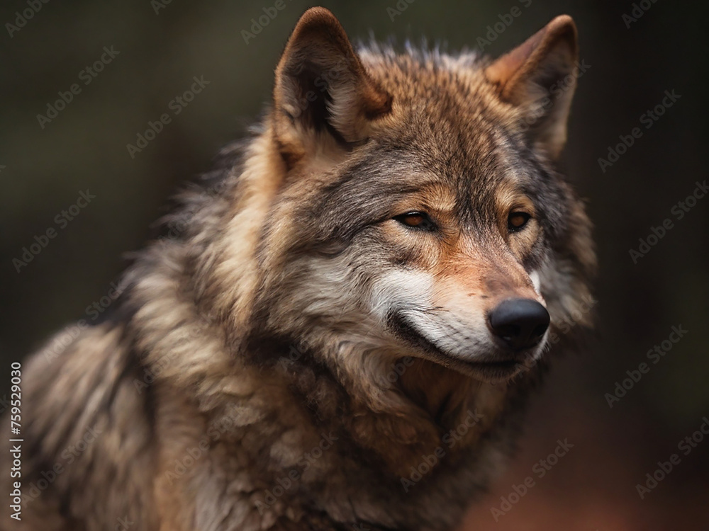 Beautiful Close up of a Brown Wolf with Closed Eyes
