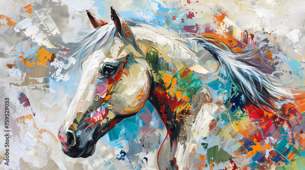White horse colorful artistic abstract impressionism 
