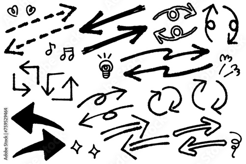 シンプルな手書きの矢印のアイコンセット