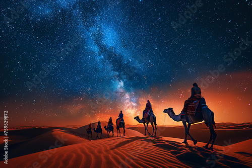 people riding camels in the desert, camel in the desert, sunset over the desert