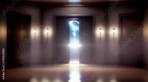 Open a luxurious door with a bright light ahead.
