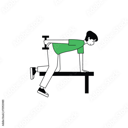 People are exercising with exercise equipment in the fitness center. flat design style minimal vector illustration.