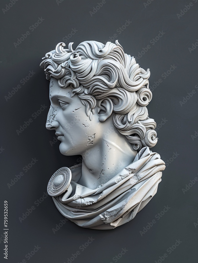 Stylish 3D Greek God Head Rendering. - obrazy, fototapety, plakaty 