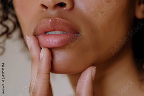 a person's hands applying a nourishing lip balm or lip mask to hydrate and soften dry lips