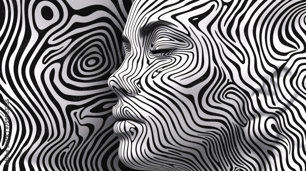 Abstract depiction of human head and circular labyrinth.