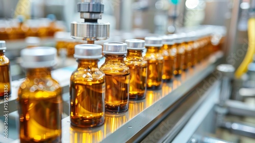  Medical vials on production line at pharmaceutical factory
