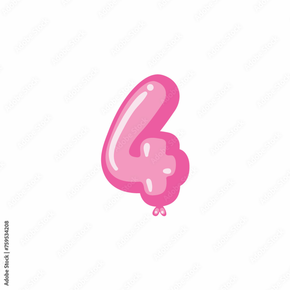 Pink Color 4 Counting Number, Cartoonish Counting white Background JPG Pink Color 4 Counting Number, Cartoonish Counting white Background JPG