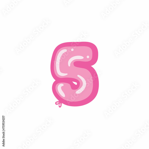 Pink Color 5 Counting Number, Cartoonish Counting white Background JPG