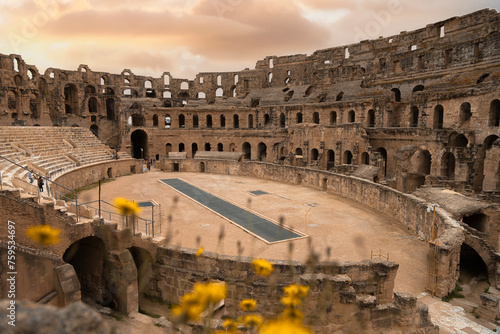 ruins of the ancient theatre, el jem tunisia photo