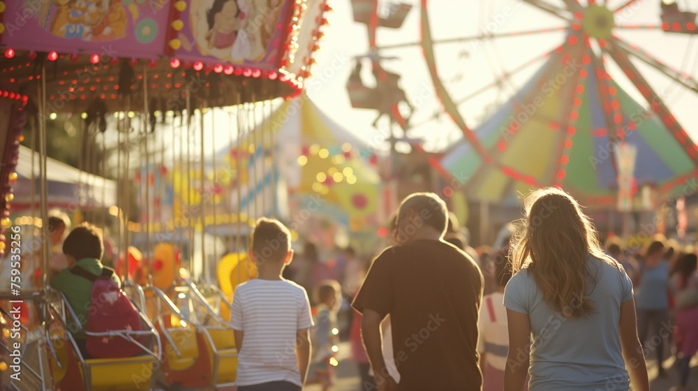 A family day at a local fair, with rides, games, and indulging in delicious carnival treats.