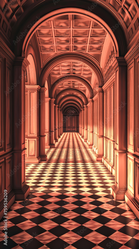 A corridor that seems to stretch into infinity, a classic perspective illusion, mobile phone wallpaper