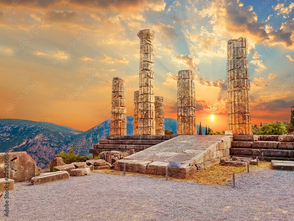 greece delphi appolo temple columns ancient - obrazy, fototapety, plakaty 