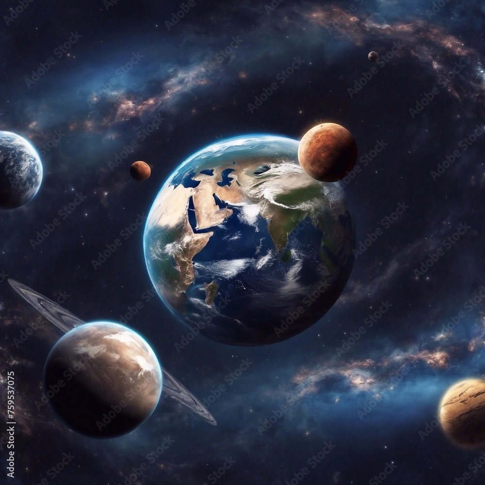 Planets and galaxy, science fiction wallpaper. Beauty of deep space. AI generated Planets and galaxy, science fiction wallpaper. Beauty of deep space. AI generated