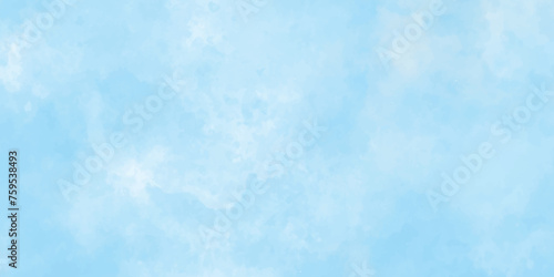 Abstract blue watercolor painted sky background by teal color blue, Abstract blue color clouds background, Vibrant clear blue sky with puffy and blurry natural clear clouds. photo
