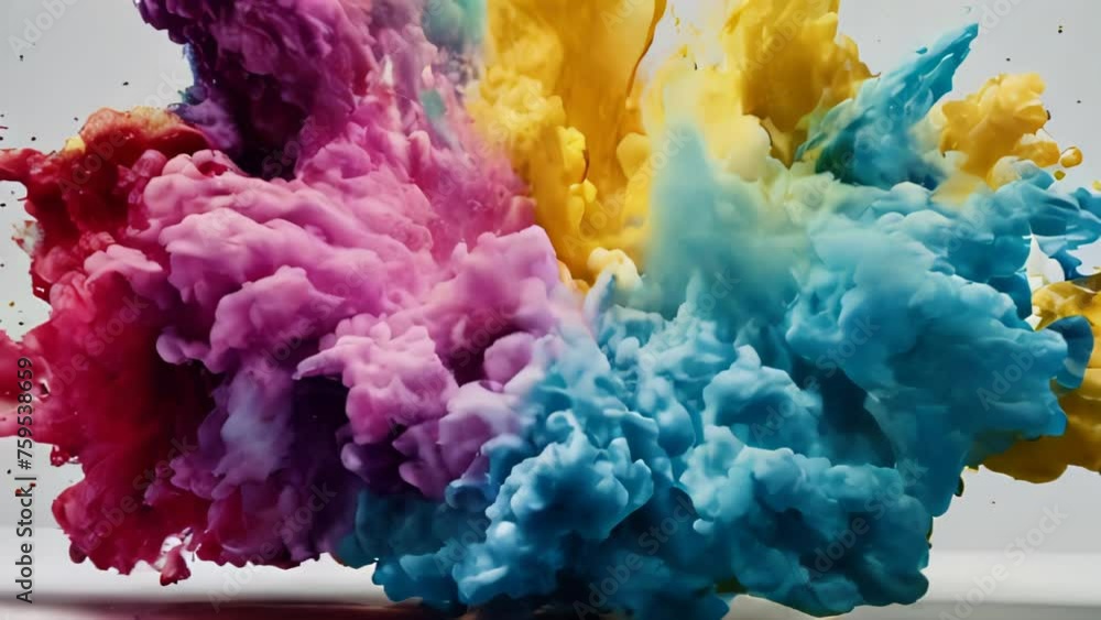 An explosive spread of pink, yellow, and blue ink on a white background.
An explosive spread of pink, yellow, and blue ink on a white background.
