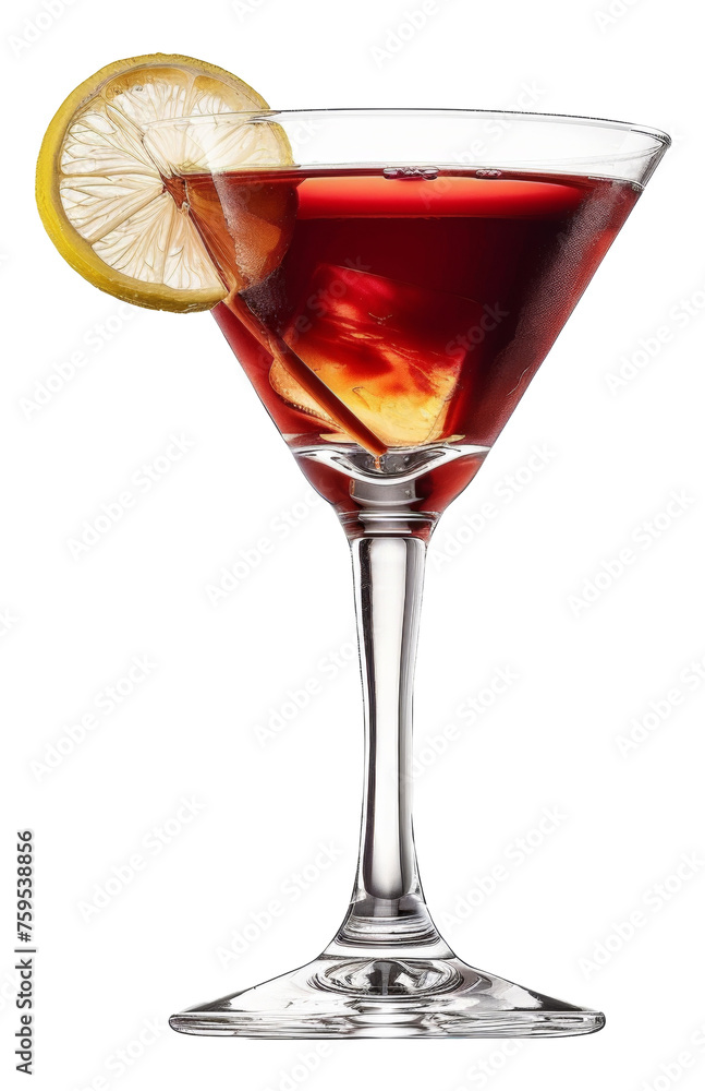 Watercolor art of a cocktail drink with lemon slice and cherry, cut out - stock png. Watercolor art of a cocktail drink with lemon slice and cherry, cut out - stock png.