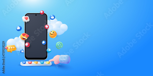  Social media marketing smartphone with reaction push buttons concept