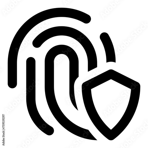 Fingerprint shield icon in outline style. Simple biometric finger vector illustration — pixel-perfect icon.