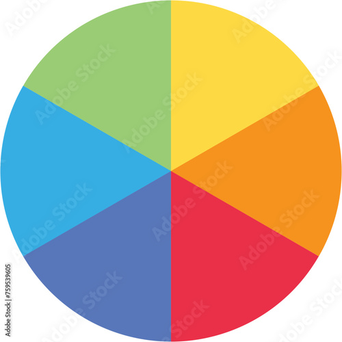 Single separate round piecharts icon with 6 colours parts. Morden flat design vector business circular diagram  infographic for ads app logo button banner ui ux web isolated on white background