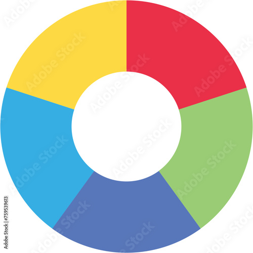 Separate doughnut graph pie charts icon with 5 colourful parts. Morden flat design vector illustration circular diagram infographic for web banner logo button app ui ux isolated on white background