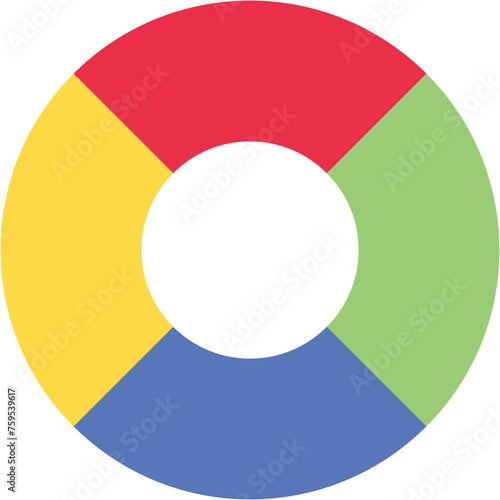 Separate doughnut graph pie charts icon with 4 colourful parts. Morden flat design vector illustration circular diagram infographic for web banner logo button app ui ux isolated on white background