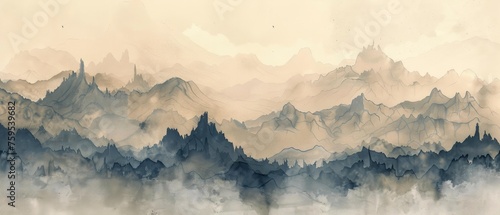 Subtle Majesty. Minimalist Watercolor Depiction of Skyrim Landscape in Beige and Grey Tones