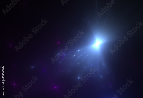 blau violett schimmernde hell leuchtende Sterne im Weltall, Universum