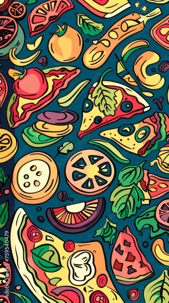 Naklejka premium pizza dooddle, mobile phone wallpaper