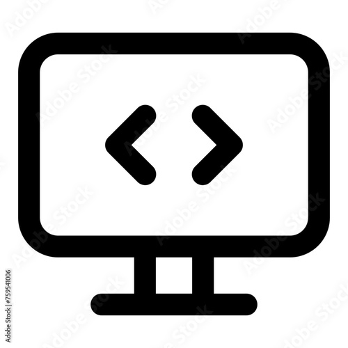 Monitor code icon in outline style. Simple desktop screen vector illustration — pixel-perfect icon.