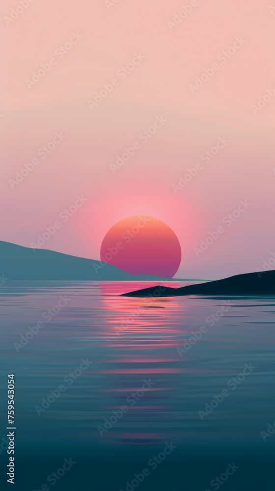 A serene sunset scene, the warm colors promoting relaxation, mobile phone wallpaper