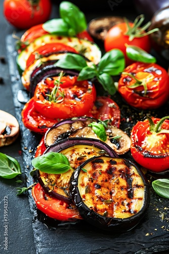Grilled Eggplant and Tomato Salad With Fresh Basil and Thyme