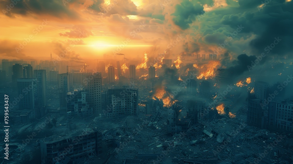 Fototapeta premium Ruins of a big city after a catastrophe.