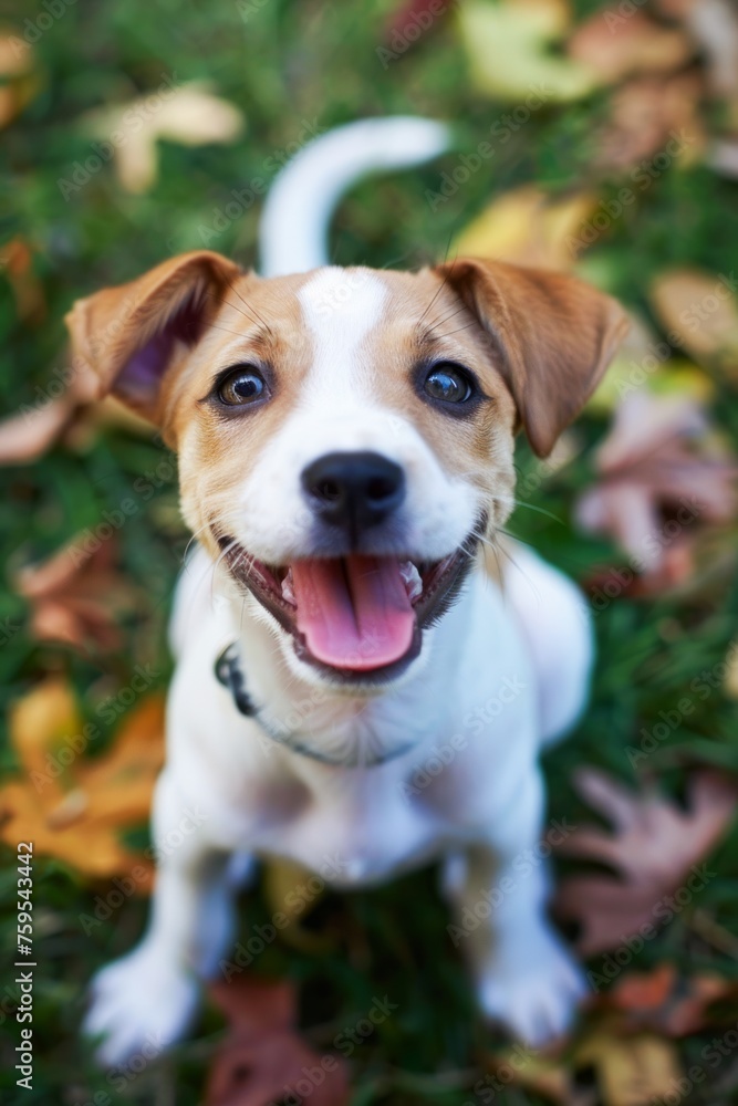 Happy Puppy Enjoying A Vibrant Autumn Day In A Leaf-Strewn Park
