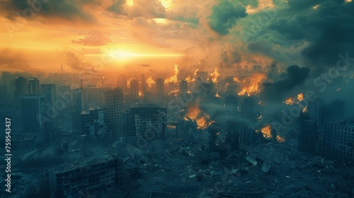 Ruins of a big city after a catastrophe.