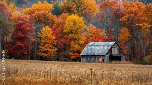  Autumn Landscape with Old Barn in the Middle of Field 