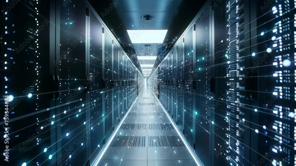 Corridor in Working Data Center Full of Rack Servers Corridor in Working Data Center Full of Rack Servers