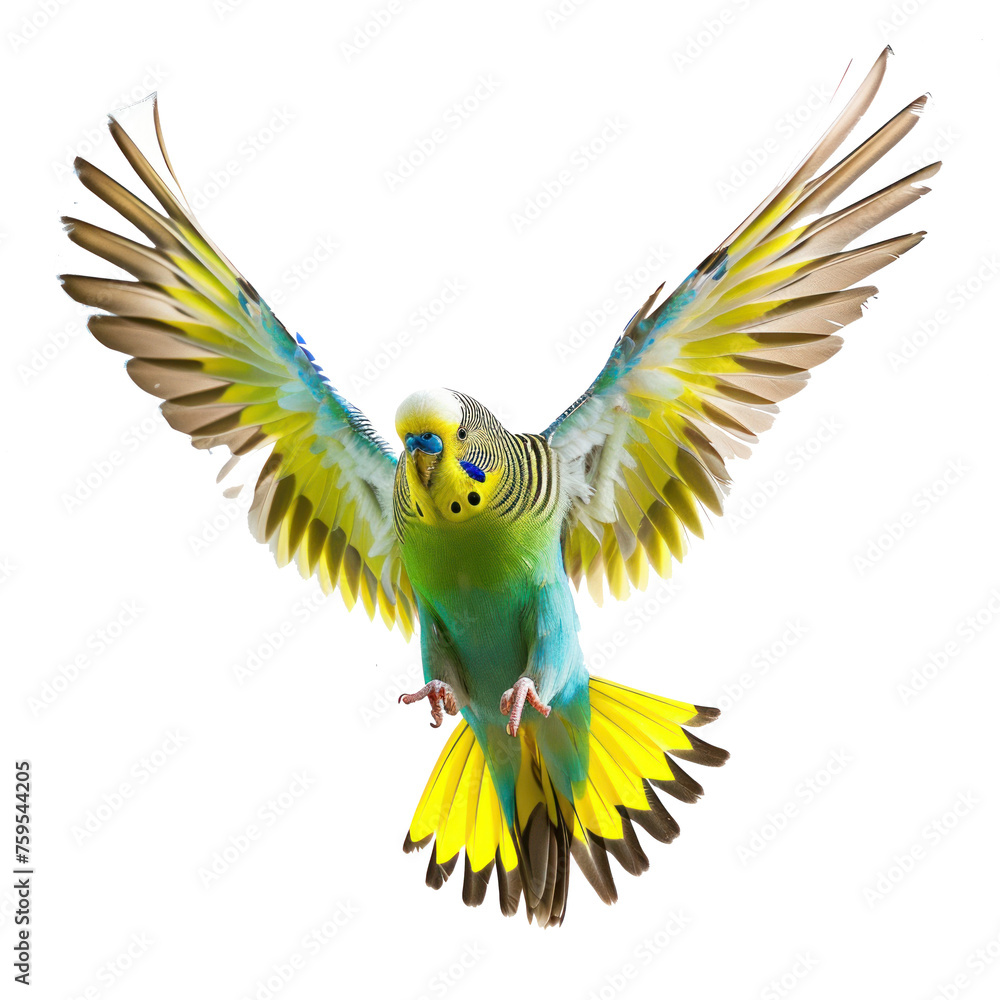 budgie flying on transparency background PNG