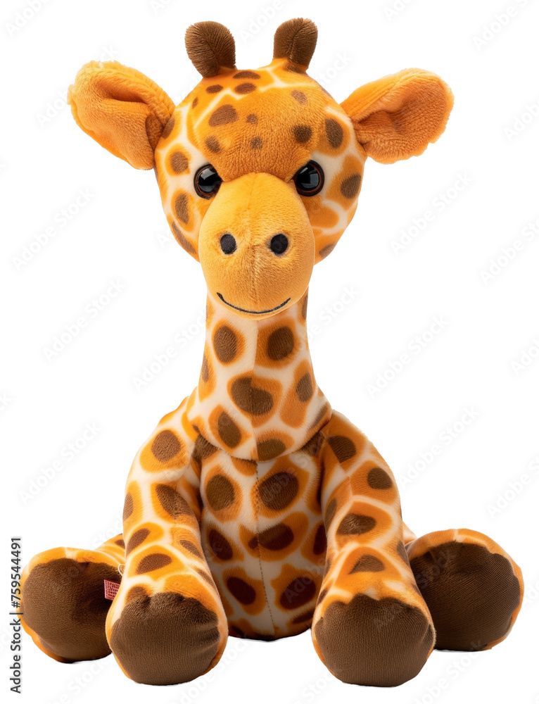 Adorable plush giraffe toy with spotted pattern, cut out - stock png. Adorable plush giraffe toy with spotted pattern, cut out - stock png.