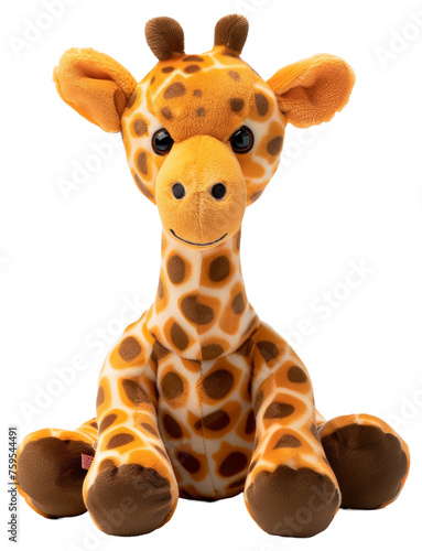 Adorable plush giraffe toy with spotted pattern  cut out - stock png.