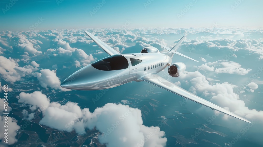 Fototapeta premium A white airplane is flying through the sky.