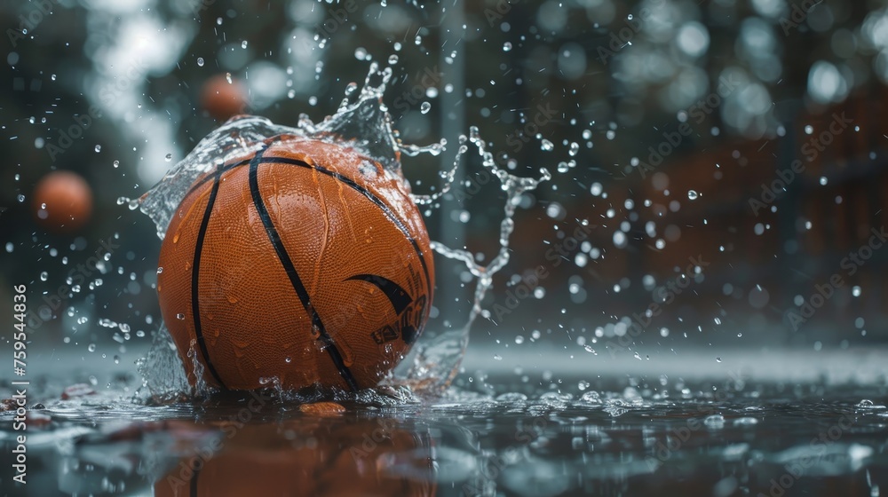 Splashing Basketball on Wet Surface Splashing Basketball on Wet Surface
