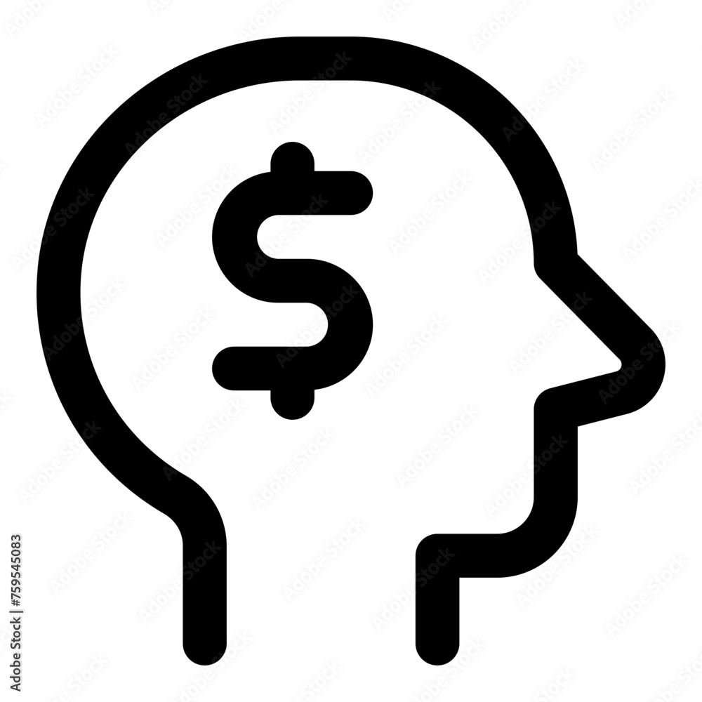 People head side view dollar vector line icon People head side view dollar vector line icon