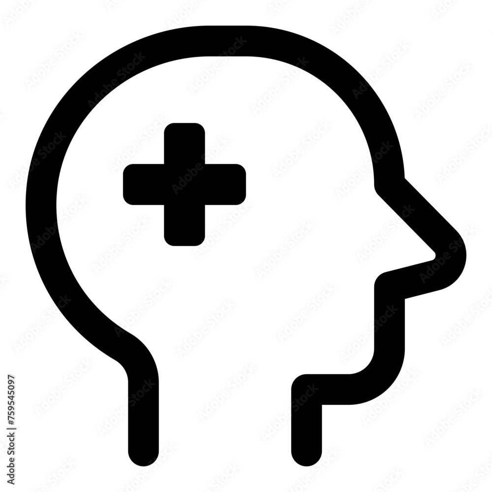 Icon of a head from the side view with medical symbol in outline vector style Icon of a head from the side view with medical symbol in outline vector style