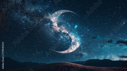 Symbol of yin - yang in the starry sky.
