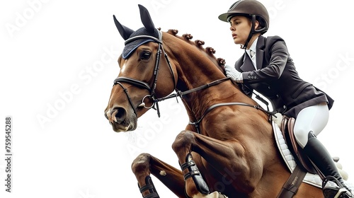 Dynamic Duo Woman and Horse Leap Over Obstacles photo