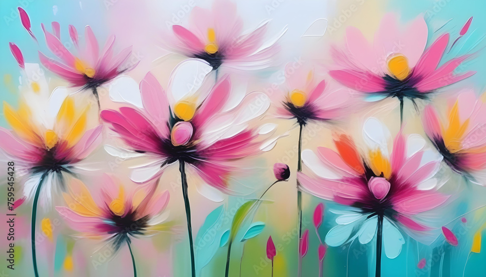 An abstract painting of pink flowers in an impressionistic style An abstract painting of pink flowers in an impressionistic style