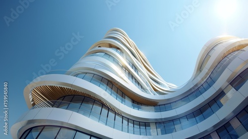 The high rise curved reflective architecture under the brightest clear sky day © Media Srock