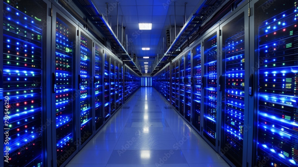 Fototapeta premium The room is filled with rows of servers.