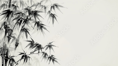 Tranquil bamboo trees in black and white painting photo