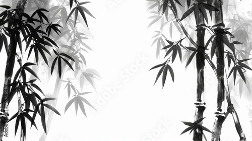 Tranquil bamboo trees in black and white painting